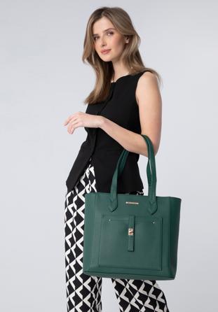 Classic shopper bag with front pocket, green, 29-4Y-002-BZ, Photo 1