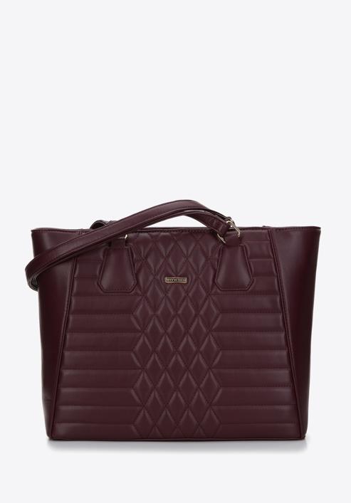 Faux leather quilted shopper bag, plum, 97-4Y-626-5, Photo 1