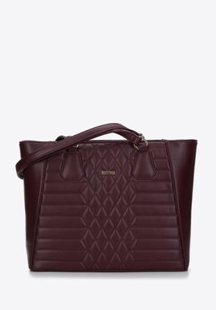 Faux leather quilted shopper bag, plum, 97-4Y-626-3, Photo 1