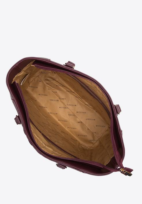 Torebka shopperka pikowana w geometryczny wzór, śliwkowy, 97-4Y-626-3, Zdjęcie 4
