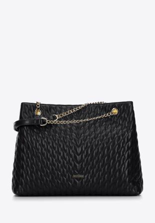 Quilted faux leather shopper bag, black, 97-4Y-603-1, Photo 1