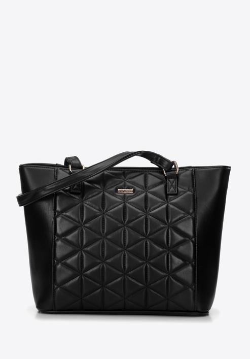 Quilted faux leather shopper bag, black, 97-4Y-606-9, Photo 1