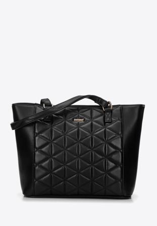 Quilted faux leather shopper bag, black, 97-4Y-606-1, Photo 1