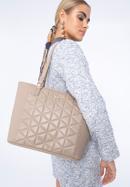 Quilted faux leather shopper bag, beige, 97-4Y-606-9, Photo 15