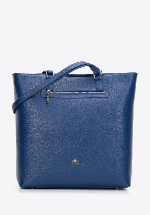 Women's large leather shopper bag, dark blue, 29-4E-018-N, Photo 1