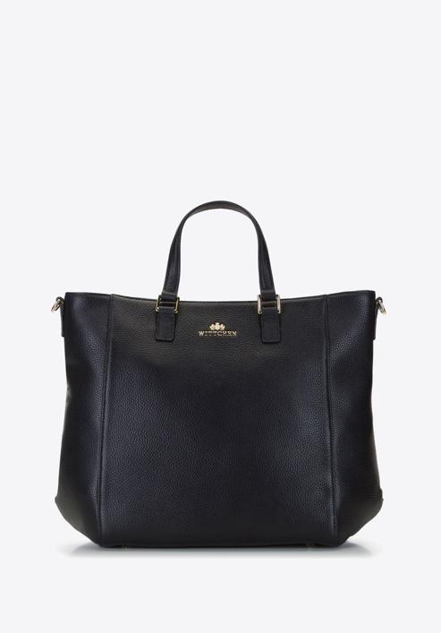 Classic leather shopper bag, black, 92-4E-644-99, Photo 1