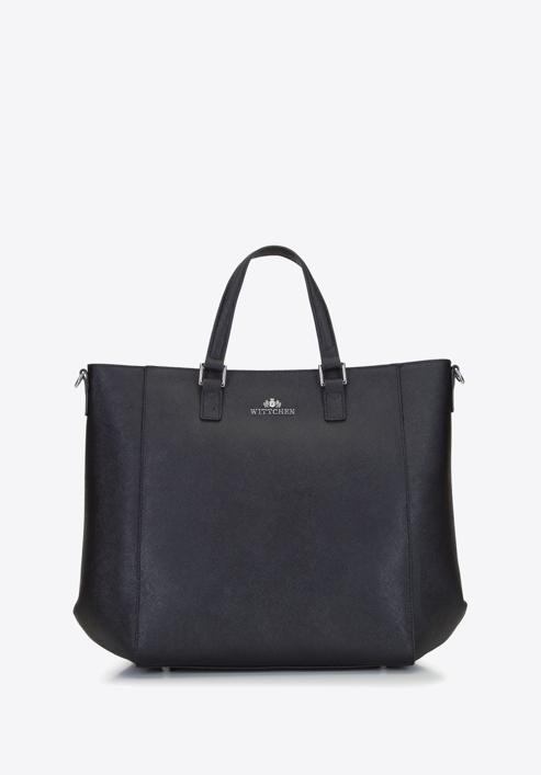 Classic leather shopper bag, black-silver, 92-4E-644-99, Photo 1