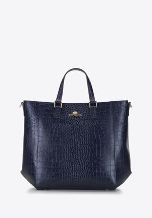 Classic leather shopper bag, navy blue, 92-4E-644-NC, Photo 1