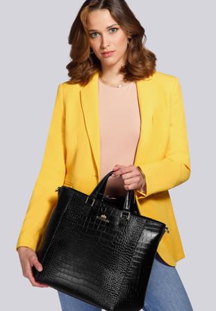 Classic leather shopper bag, black-gold, 92-4E-644-1C, Photo 1