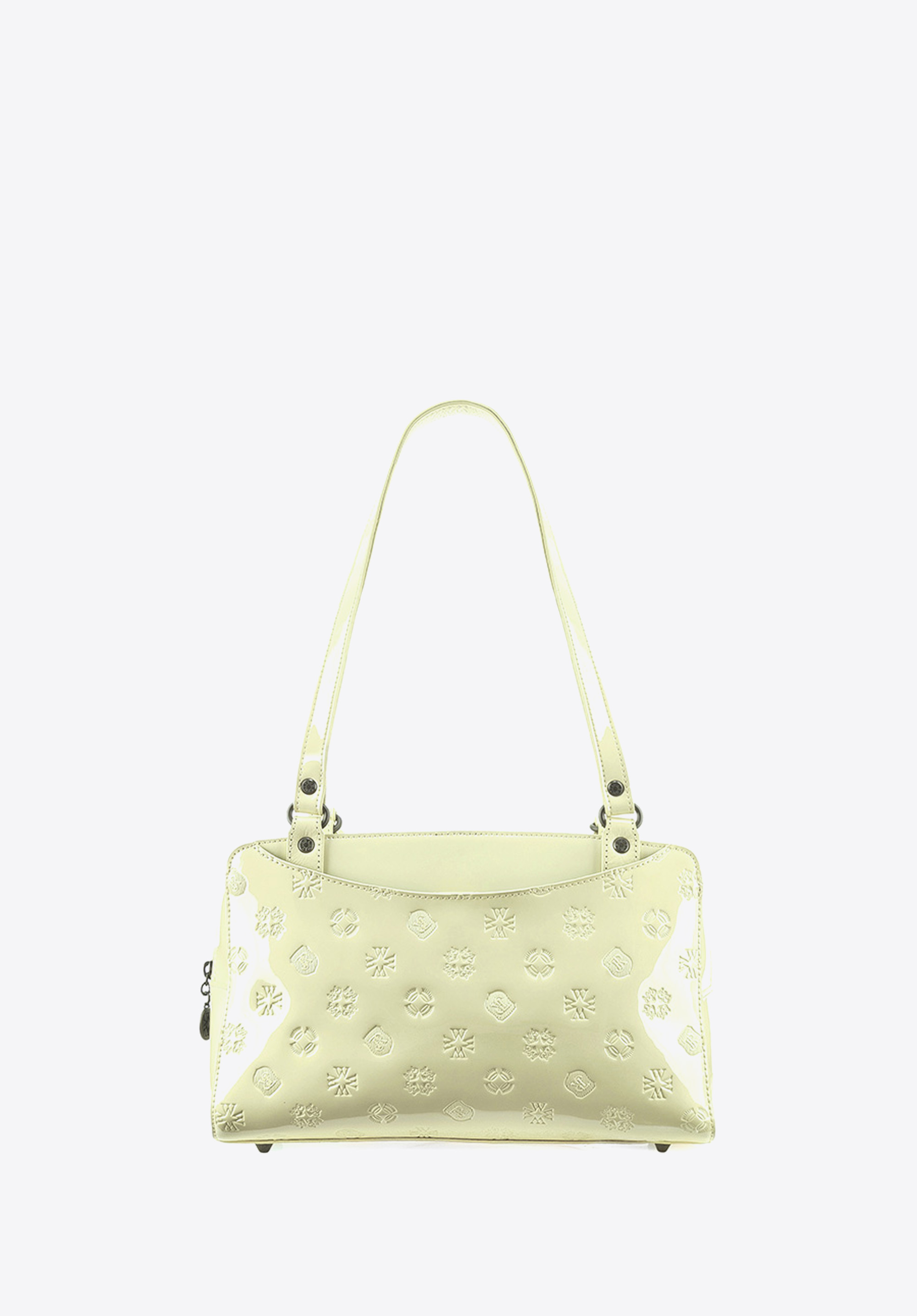 Torebka shopperka skórzana lakierowana z kieszeniami, kremowy, 34-4-599-K, Zdjęcie 1