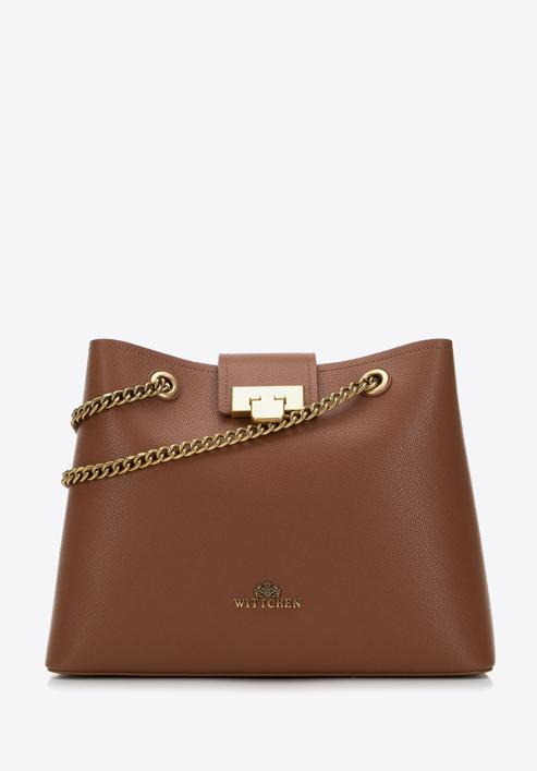 Leather shopper bag on chain shoulder strap, brown, 98-4E-214-1, Photo 1