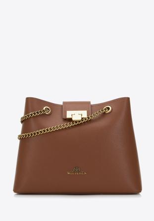 Leather shopper bag on chain shoulder strap, brown, 98-4E-214-5, Photo 1