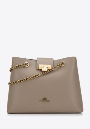 Leather shopper bag on chain shoulder strap, beige, 98-4E-214-9, Photo 1