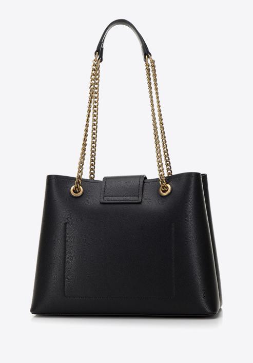 Leather shopper bag on chain shoulder strap, black, 98-4E-214-9, Photo 3