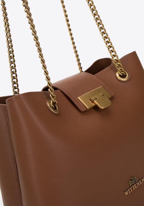 Leather shopper bag on chain shoulder strap, brown, 98-4E-214-1, Photo 5