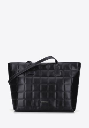 Large quilted leather shopper bag, black, 95-4E-657-1, Photo 1