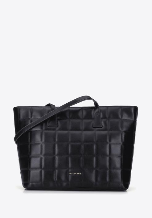 Large quilted leather shopper bag, black, 95-4E-657-7, Photo 1