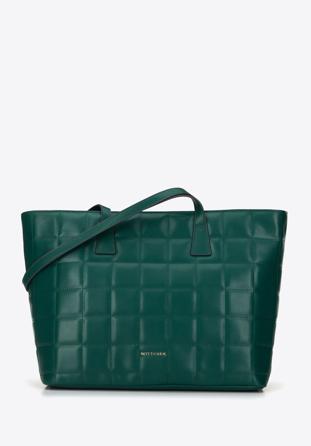 Large quilted leather shopper bag, green, 95-4E-657-Z, Photo 1
