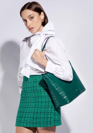Large quilted leather shopper bag, green, 95-4E-657-Z, Photo 1