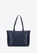 Large quilted leather shopper bag, navy blue, 95-4E-657-7, Photo 3