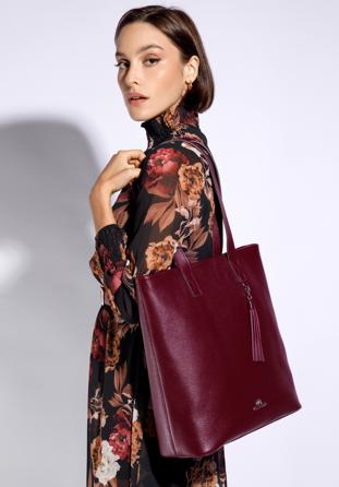 Large leather shopper bag, burgundy, 95-4E-645-3, Photo 1