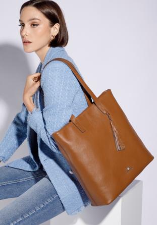 Large leather shopper bag, light brown, 95-4E-645-44, Photo 1