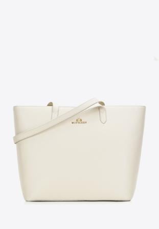 Leather shopper bag, cream, 29-4E-016-9, Photo 1