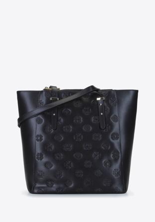 Leather monogram shopper bag, black, 92-4E-696-1, Photo 1