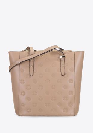 Leather monogram shopper bag, beige, 92-4E-696-9, Photo 1