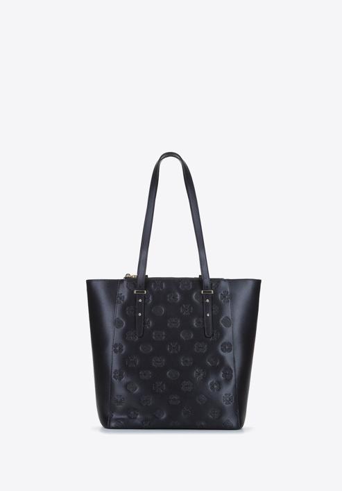 Leather monogram shopper bag, black, 92-4E-696-9, Photo 2