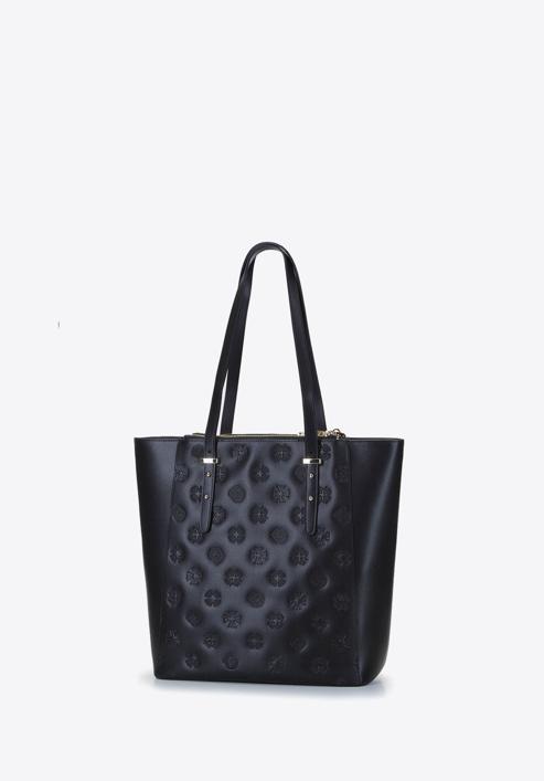 Leather monogram shopper bag, black, 92-4E-696-9, Photo 3