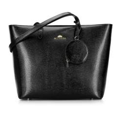 Leather winged shopper bag, black-gold, 92-4E-642-01, Photo 1