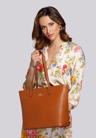 Leather winged shopper bag, brown, 92-4E-642-5, Photo 1