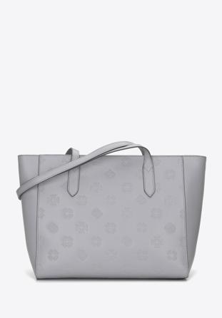 Leather monogram shopper bag, grey, 96-4E-630-8, Photo 1