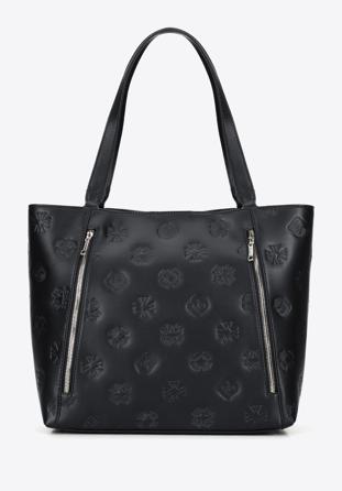 Leather monogram shopper bag, black, 96-4E-002-1, Photo 1