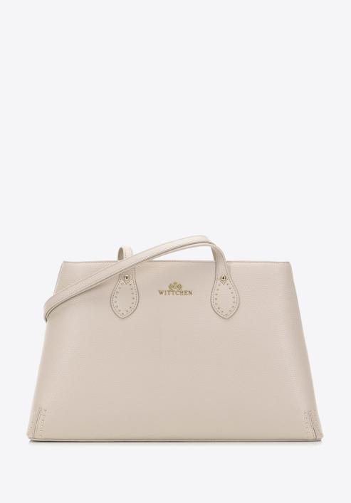 Leather studded shopper bag, light beige, 98-4E-608-9, Photo 1