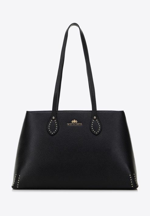 Leather studded shopper bag, black, 98-4E-608-0, Photo 2