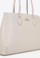 Leather studded shopper bag, cream, 98-4E-608-1, Photo 5