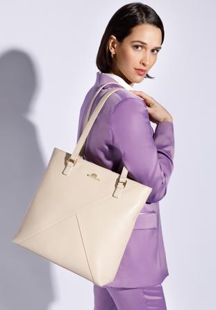 Leather shopper bag, light beige, 96-4E-628-9, Photo 1