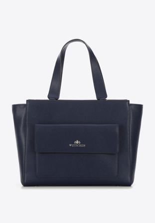 Leather shopper bag., navy blue, 95-4E-619-7, Photo 1