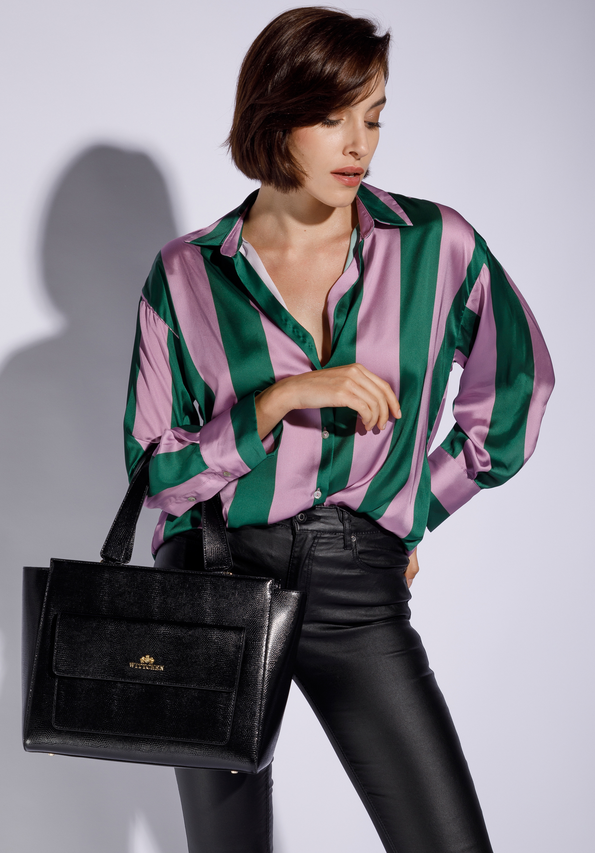 Leather shopper bag., black-gold, 95-4E-619-11, Photo 1