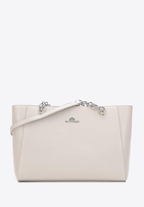 Large leather shopper bag, cream-silver, 98-4E-610-1S, Photo 1