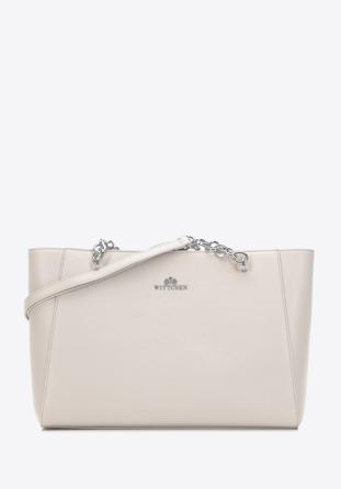 Large leather shopper bag, cream-silver, 98-4E-610-0S, Photo 1