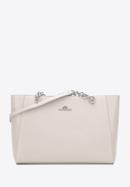 Large leather shopper bag, cream-silver, 98-4E-610-1S, Photo 1
