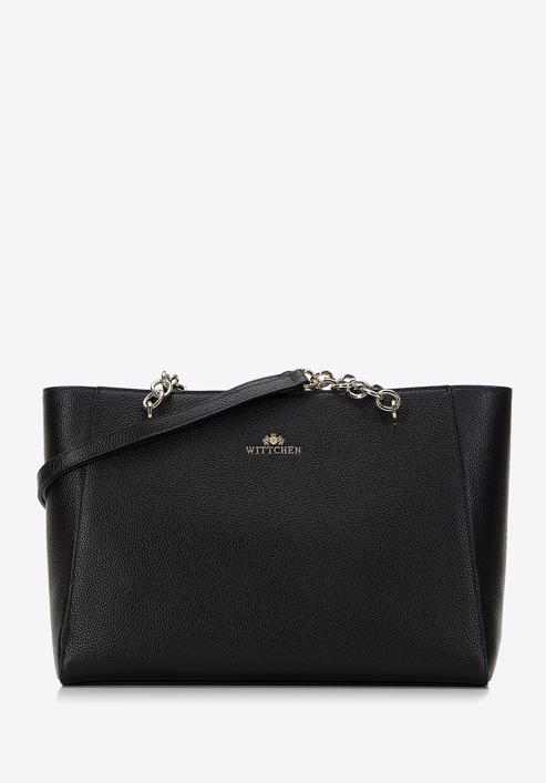 Large leather shopper bag, black-gold, 98-4E-610-1S, Photo 1