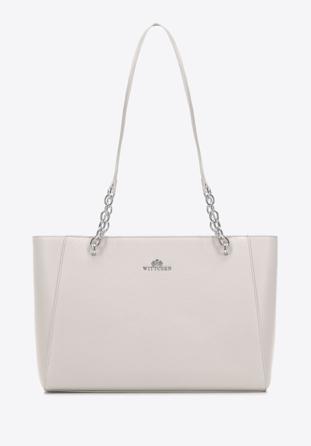 Large leather shopper bag, cream-silver, 98-4E-610-0S, Photo 1