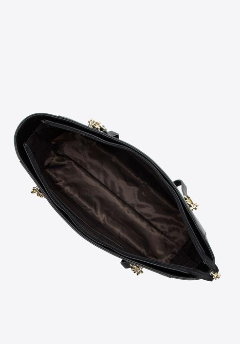 Large leather shopper bag, black-gold, 98-4E-610-1S, Photo 4