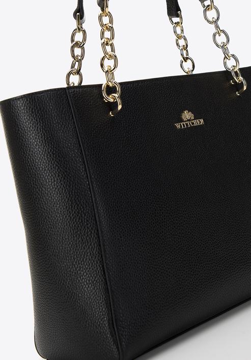 Large leather shopper bag, black-gold, 98-4E-610-1S, Photo 5