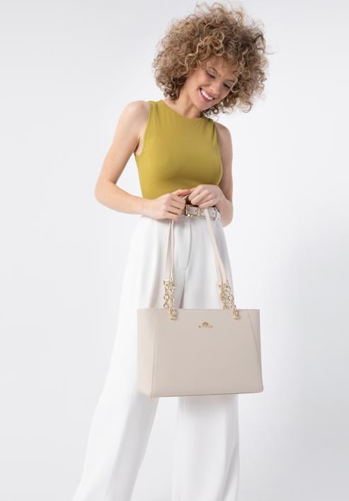 Small leather chain shopper bag, cream-gold, 98-4E-611-1S, Photo 16