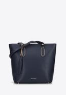 Leather shopper bag with tassel and stud details, navy blue, 95-4E-641-1, Photo 1